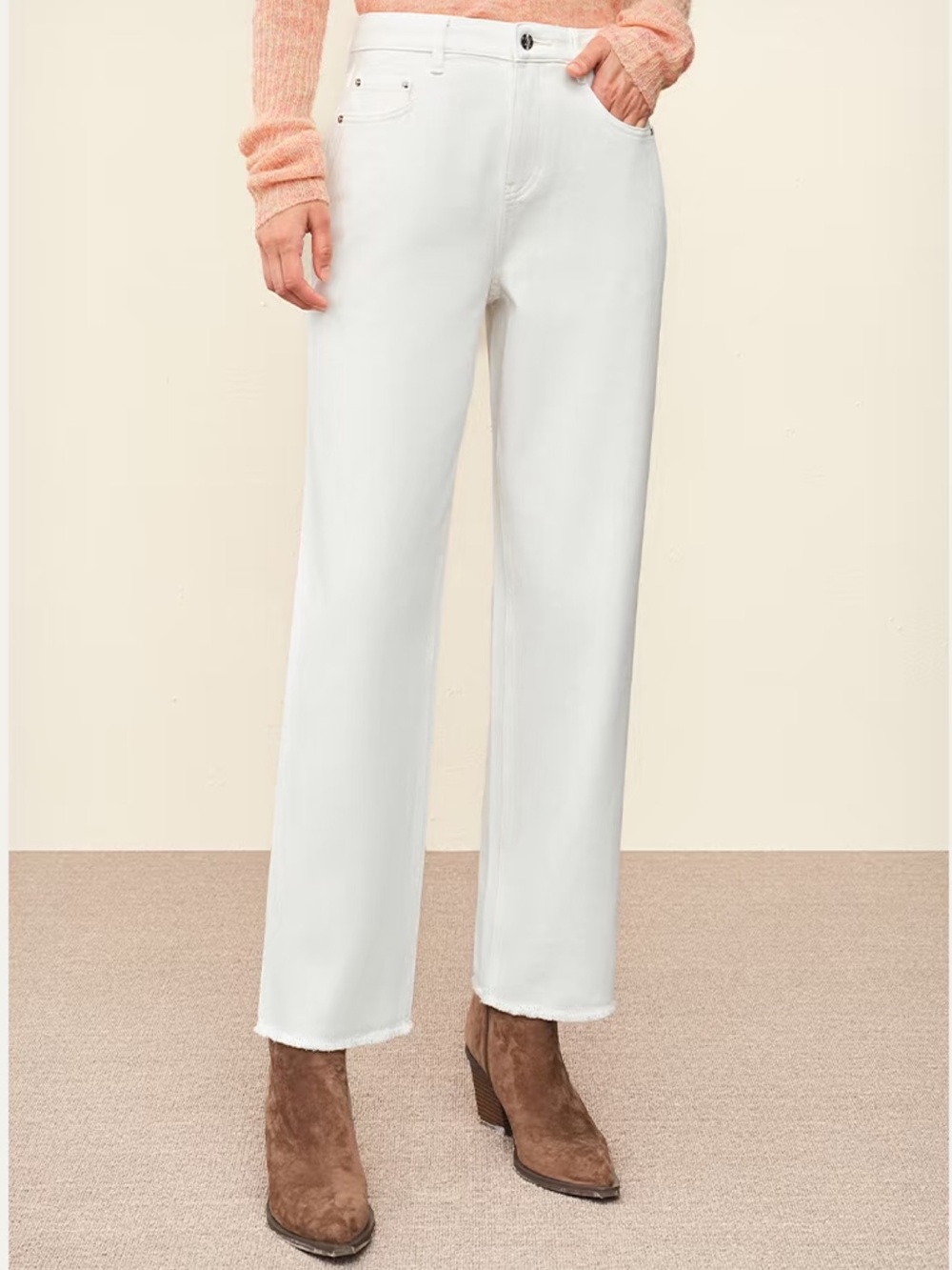 Simple Pieces SPS Denim White summer straight leg high rise cropped jeans 00P